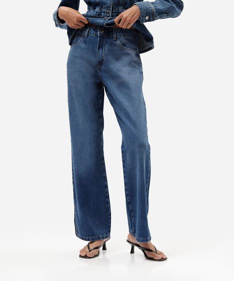 calça wide leg slim feminina cintura baixa azul
