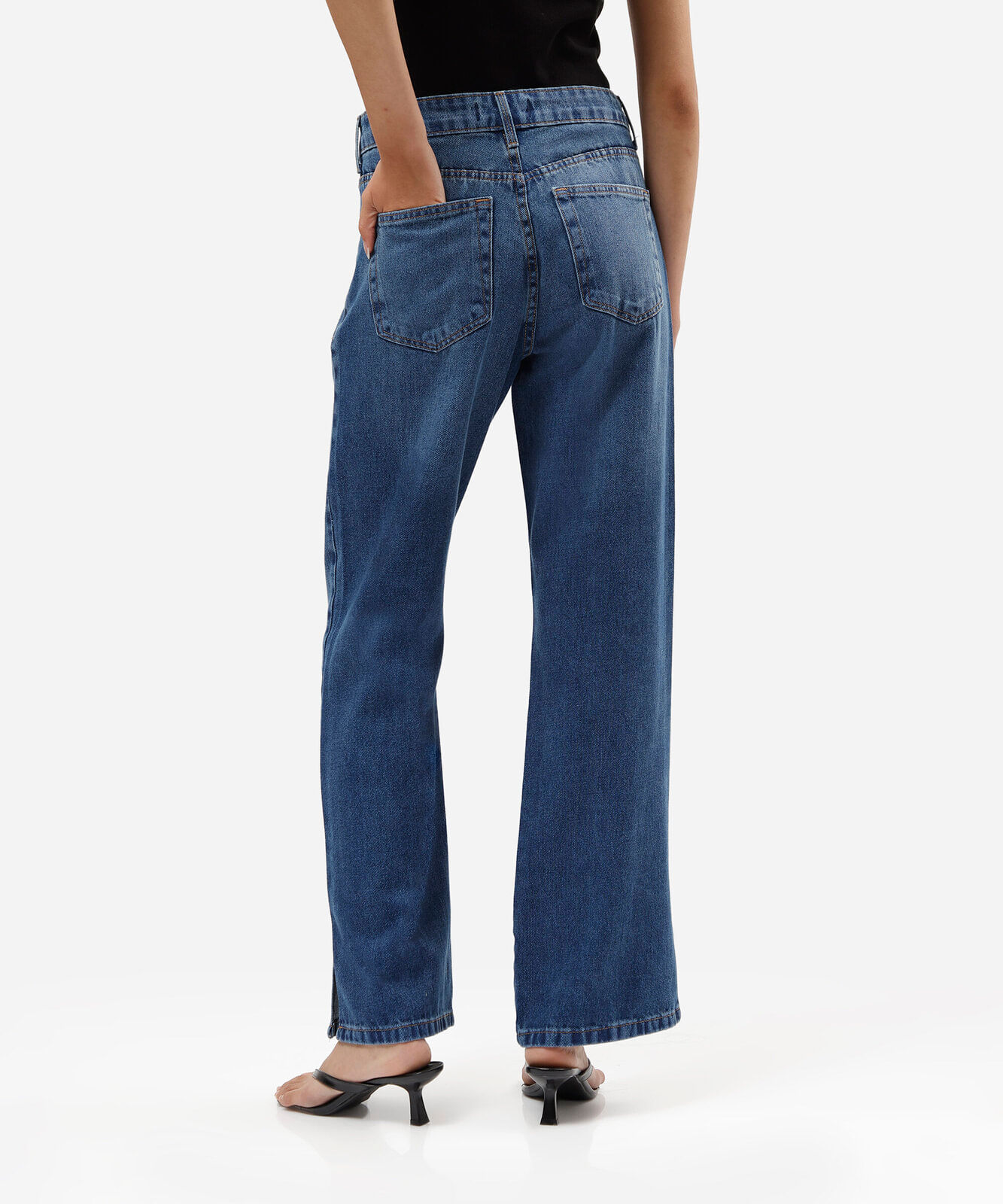 calça wide leg slim feminina cintura baixa azul