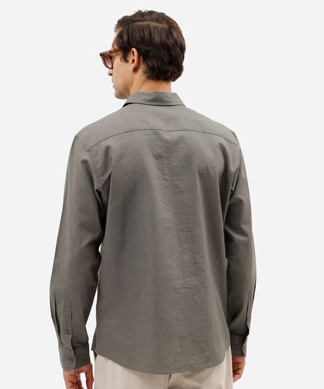 camisa masculina com linho manga longa verde