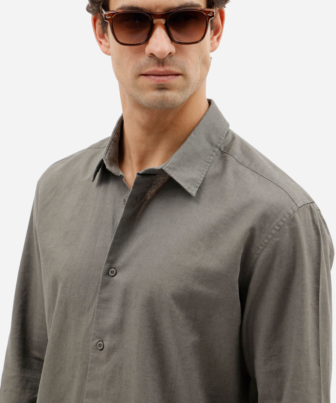 camisa masculina com linho manga longa verde