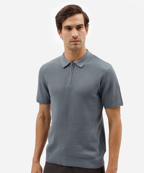 polo masculina de algodão manga curta texturizada azul