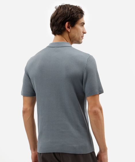 polo masculina de algodão manga curta texturizada azul