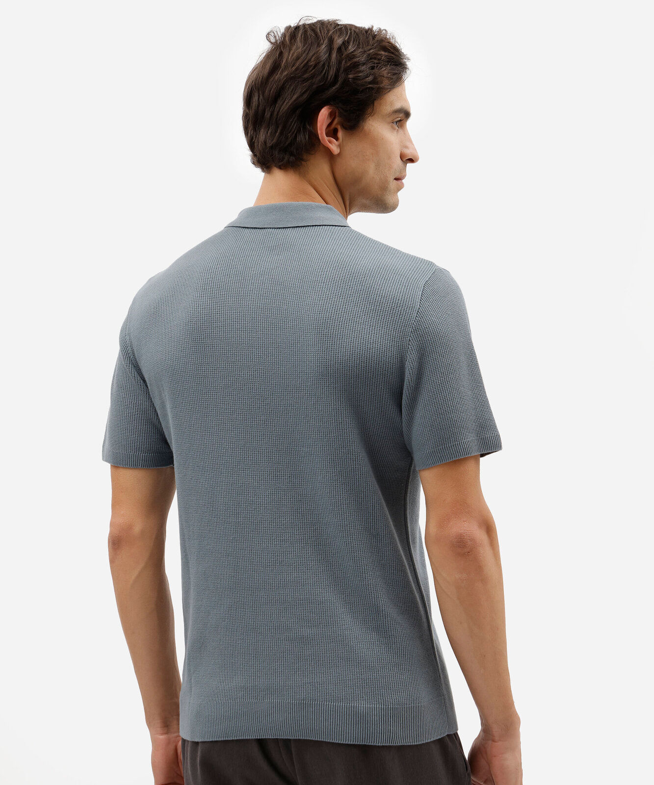 polo masculina de algodão manga curta texturizada azul