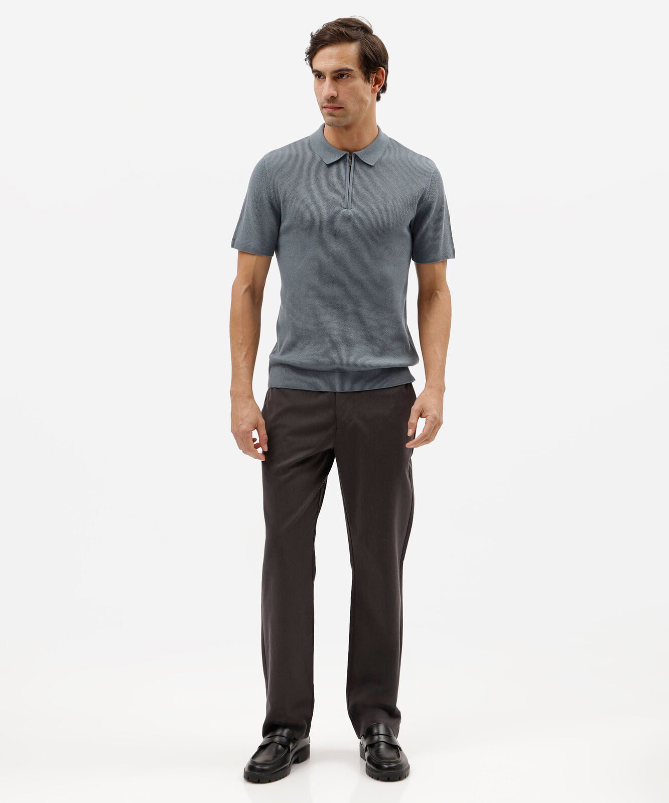 polo masculina de algodão manga curta texturizada azul