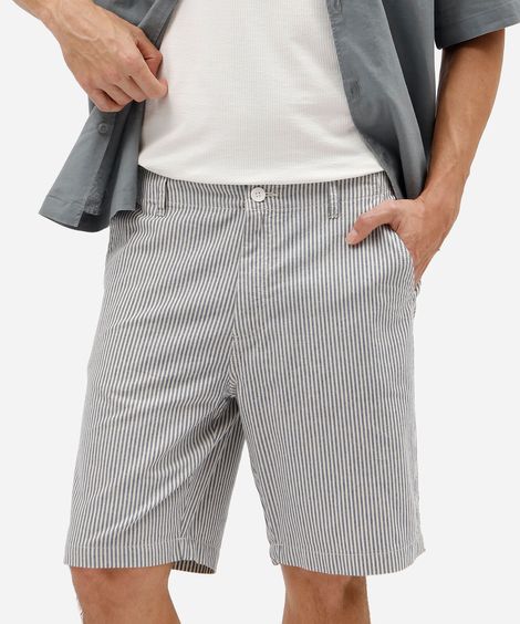 bermuda reta masculina de sarja listrada azul