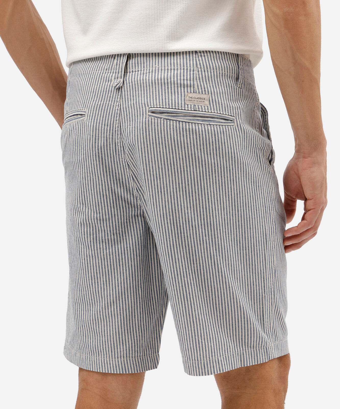 bermuda reta masculina de sarja listrada azul