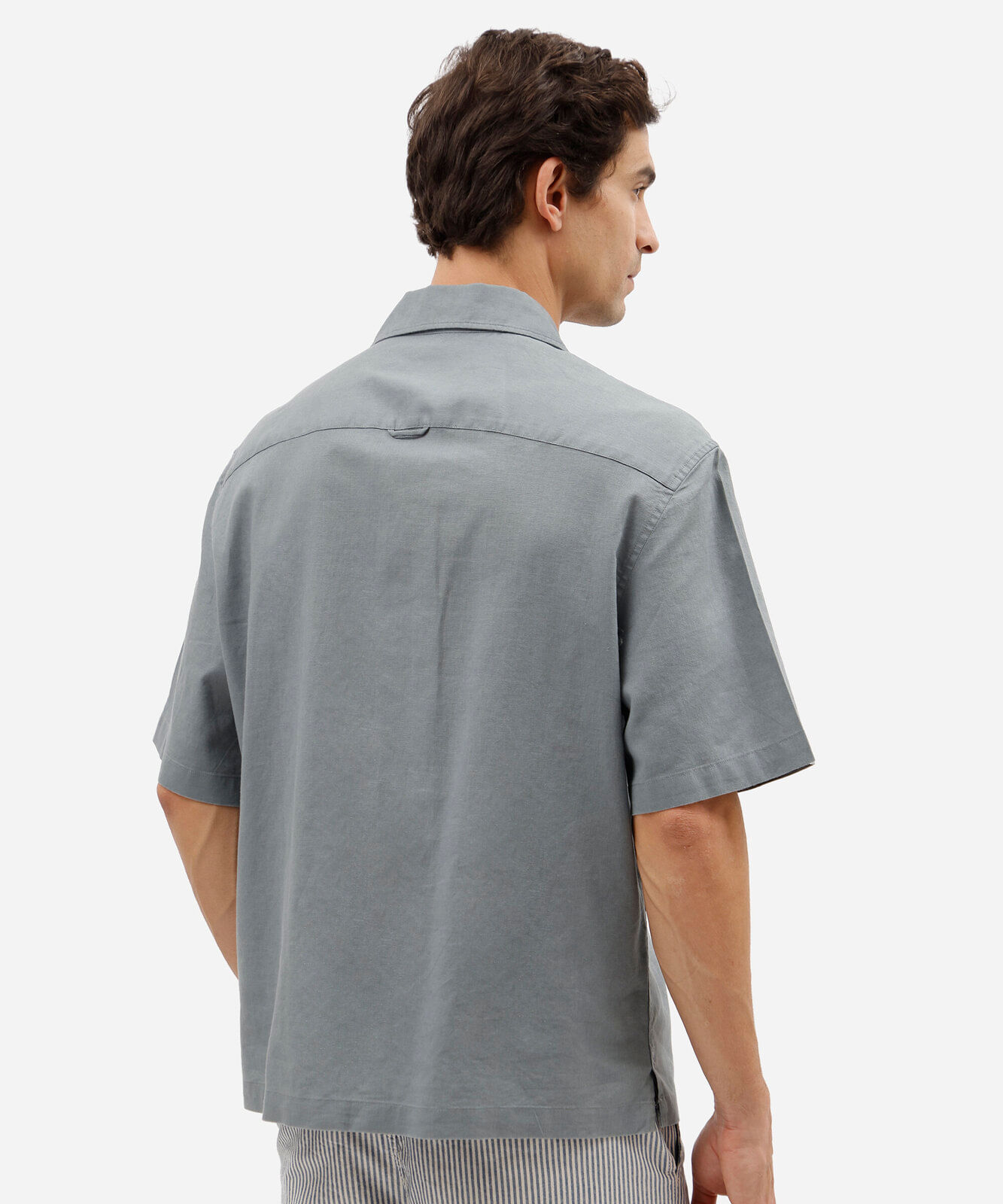 camisa masculina com linho manga curta azul