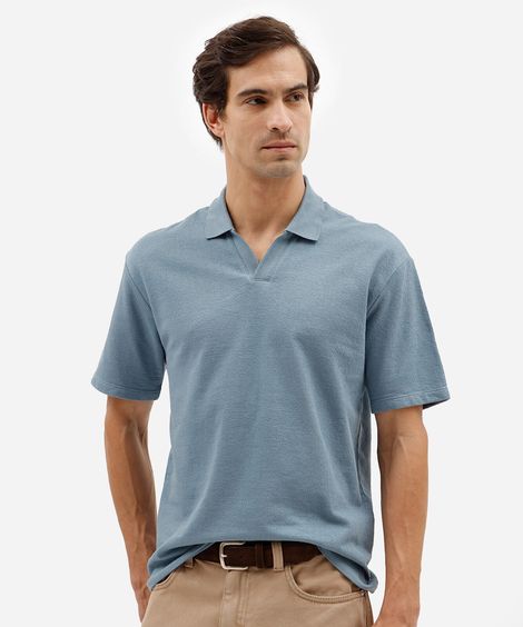 polo masculina de algodão manga curta texturizada azul