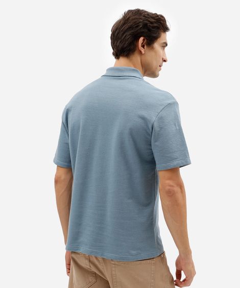 polo masculina de algodão manga curta texturizada azul