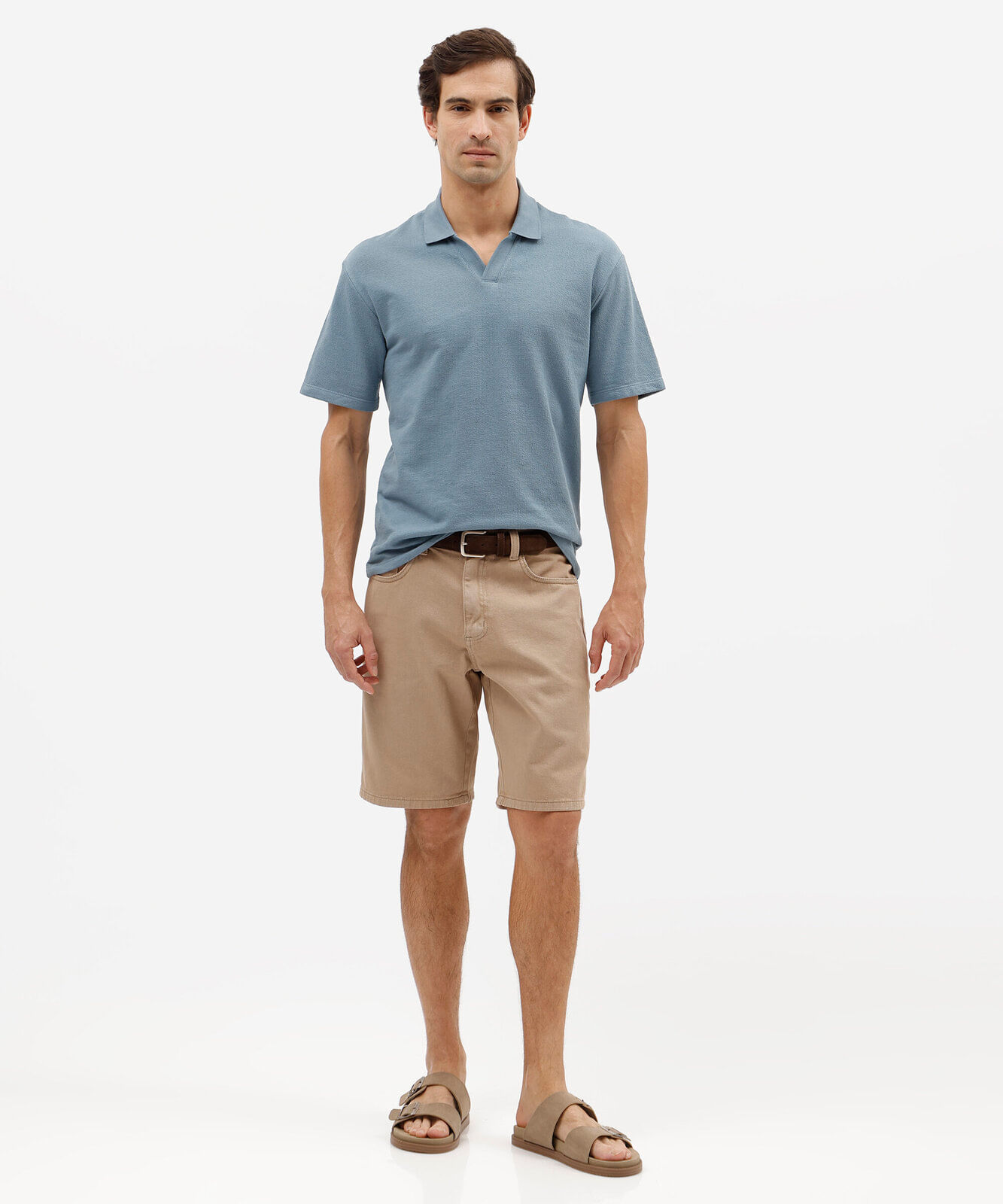 polo masculina de algodão manga curta texturizada azul