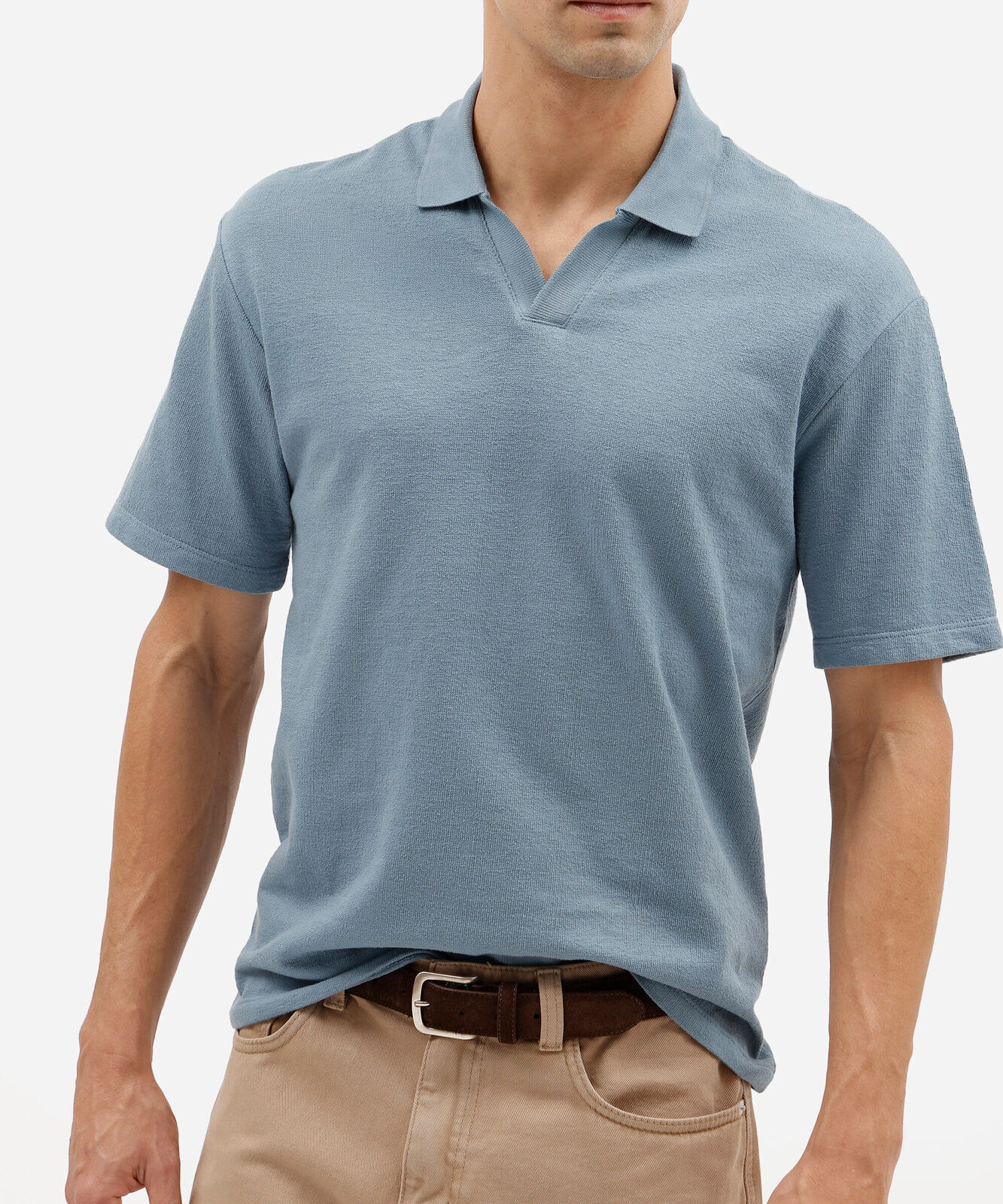 polo masculina de algodão manga curta texturizada azul