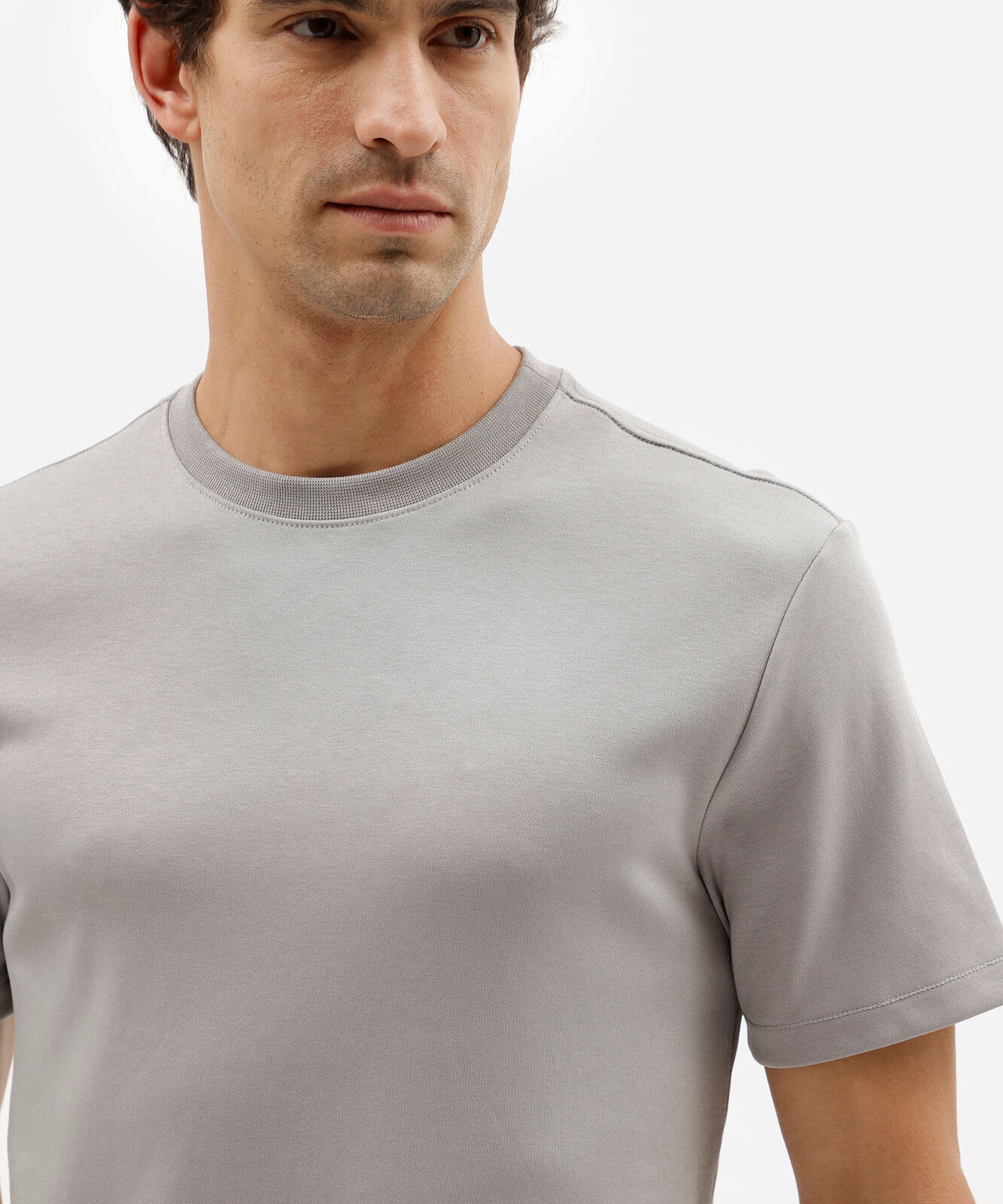 camiseta básica masculina slim de malha interlock cinza