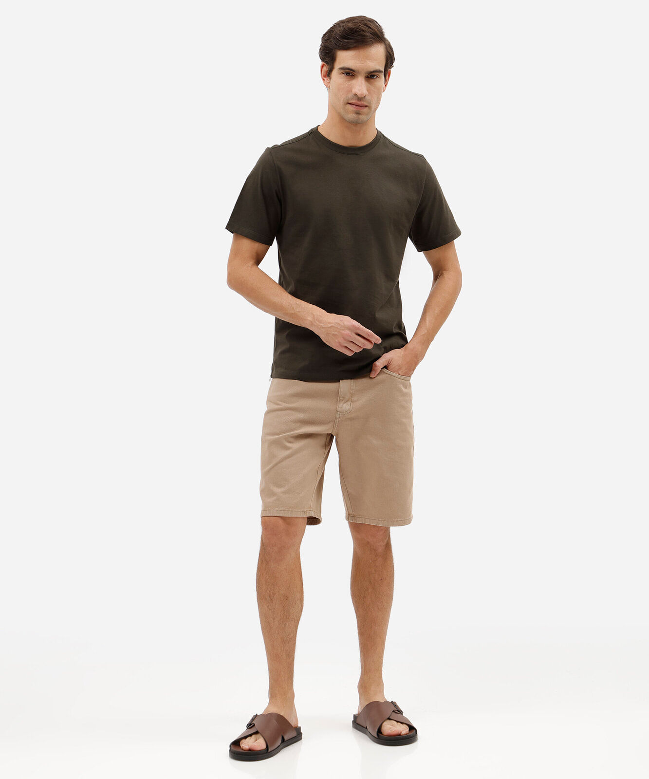 camiseta masculina básica comfort de malha verde
