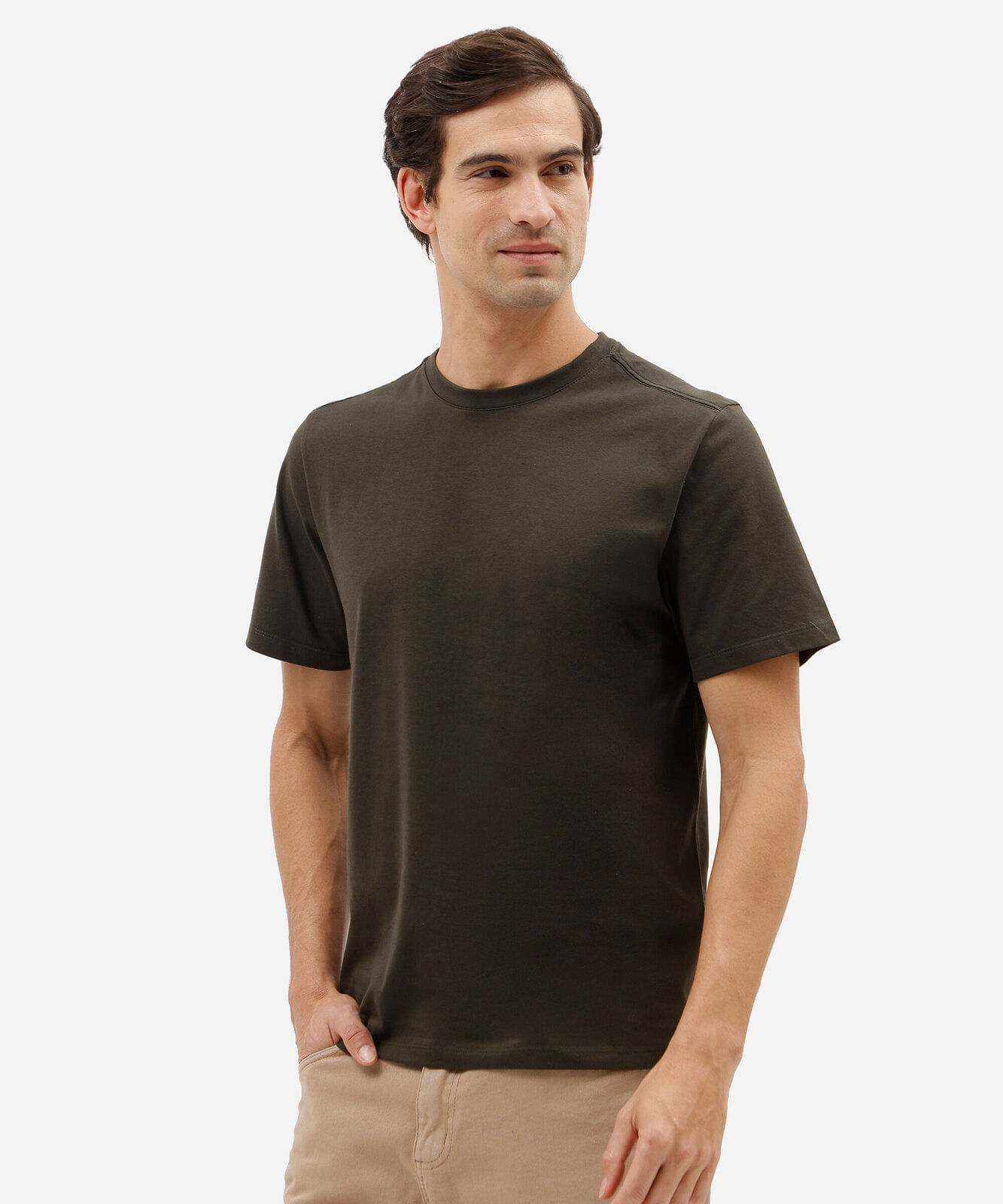 camiseta masculina básica comfort de malha verde