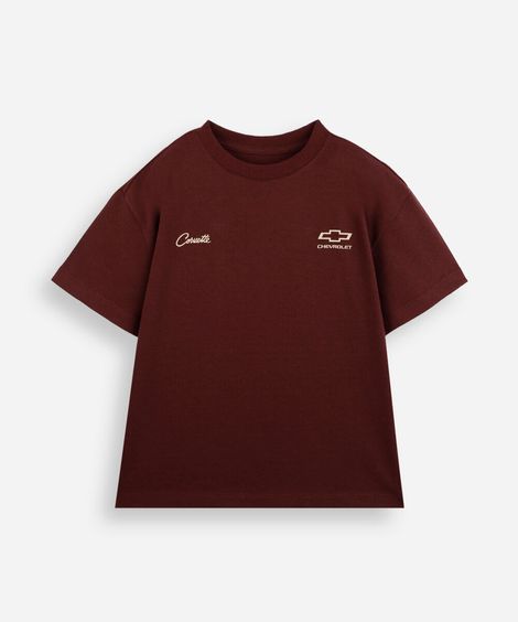 camiseta infantil de algodão manga curta chevrolet vinho
