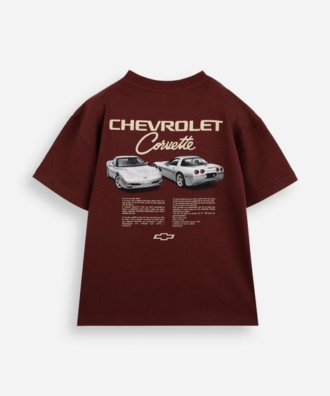 camiseta infantil de algodão manga curta chevrolet vinho