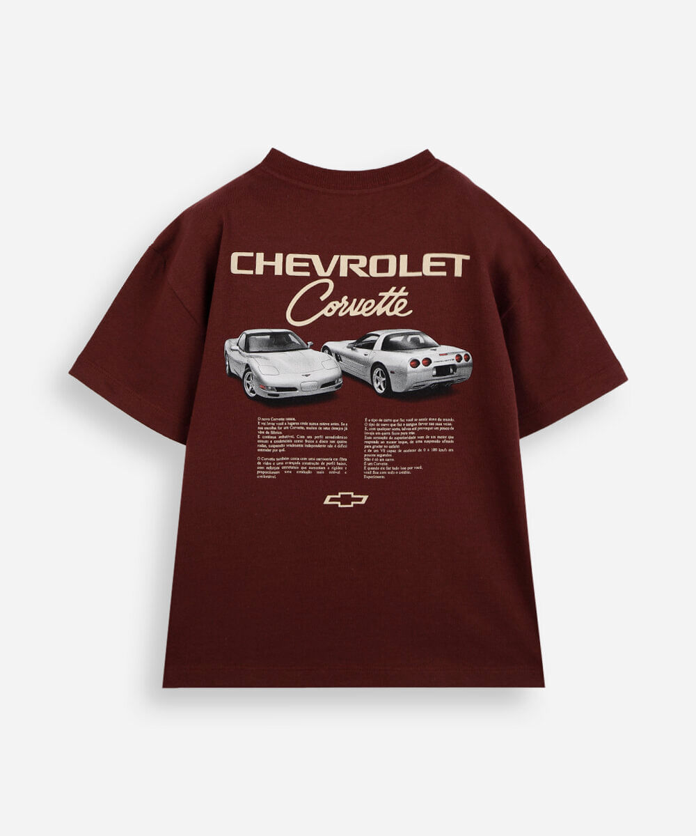 camiseta infantil de algodão manga curta chevrolet vinho