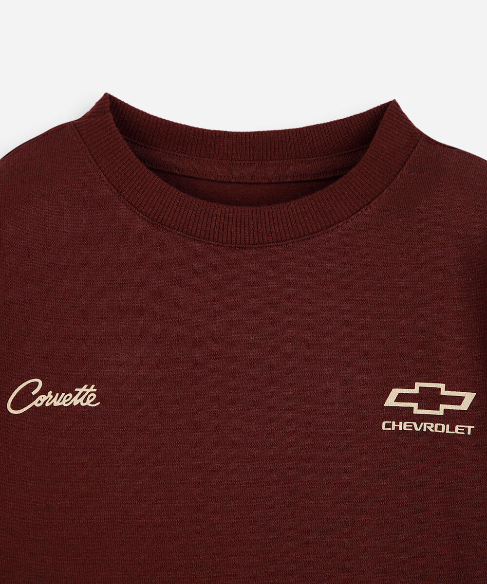 camiseta infantil de algodão manga curta chevrolet vinho
