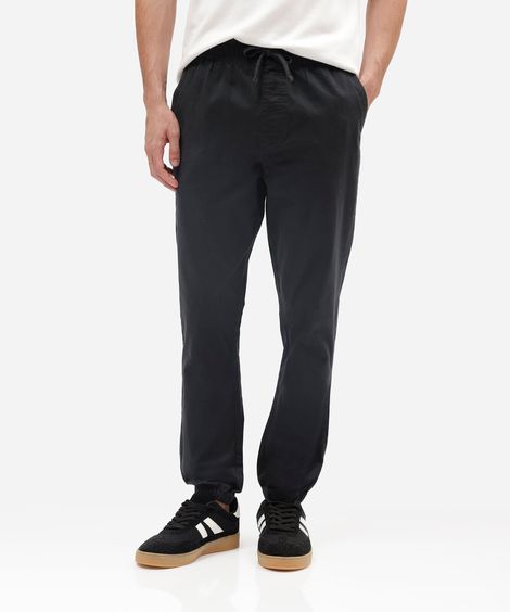 calça jogger masculina de sarja cós elástico preta