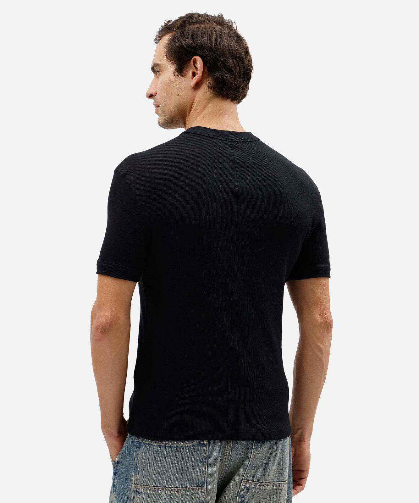 camiseta masculina slim de malha ribana preta