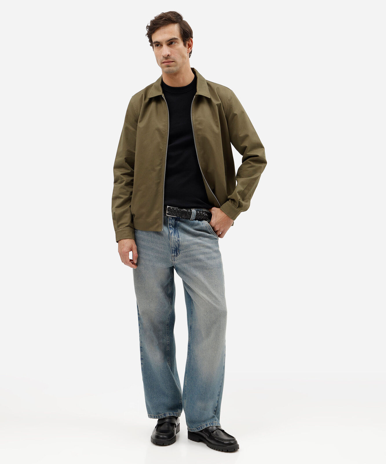 camiseta masculina slim de malha ribana preta