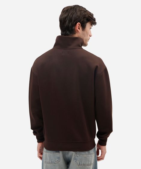 moletom masculino relaxed com gola esporte e zíper frontal marrom