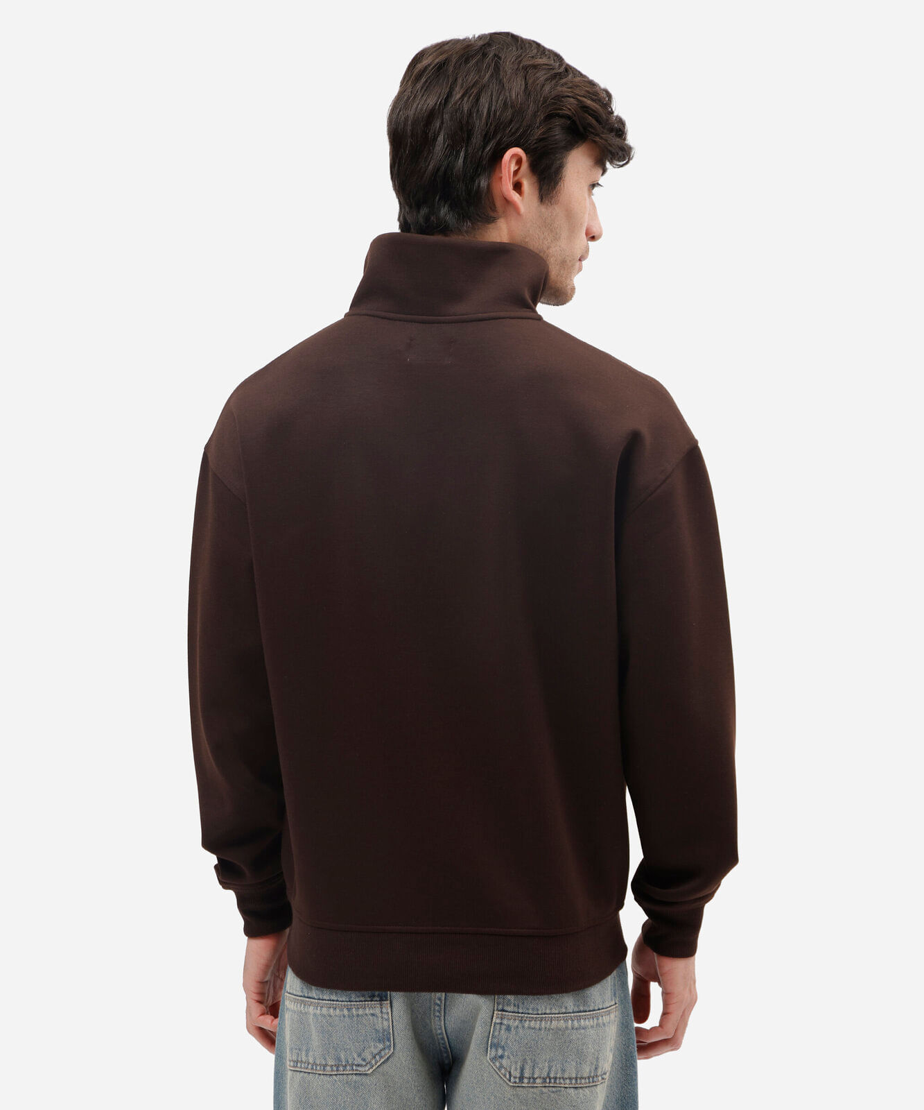 moletom masculino relaxed com gola esporte e zíper frontal marrom