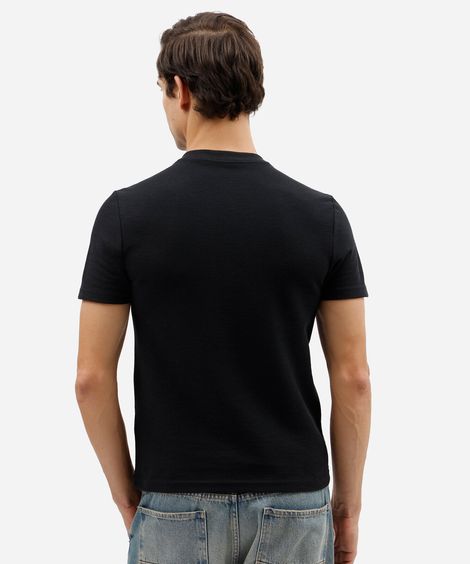 camiseta henley masculina slim em malha favo preta