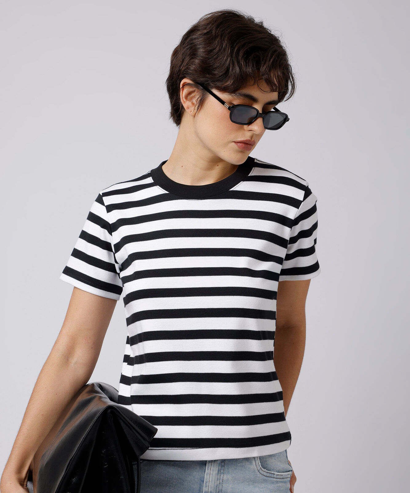 camiseta slim fit feminina de algodão peruano listrada mindset colorida