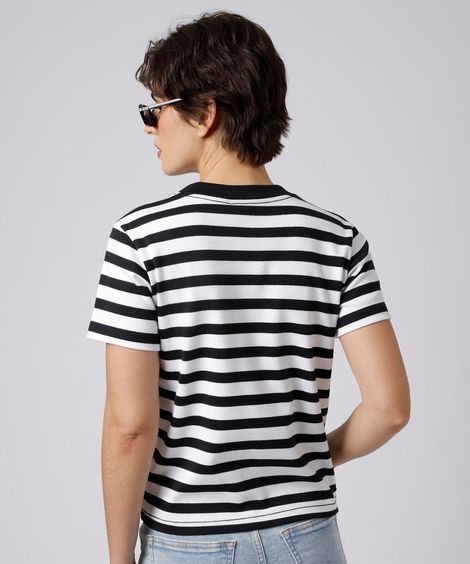 camiseta slim fit feminina de algodão peruano listrada mindset colorida