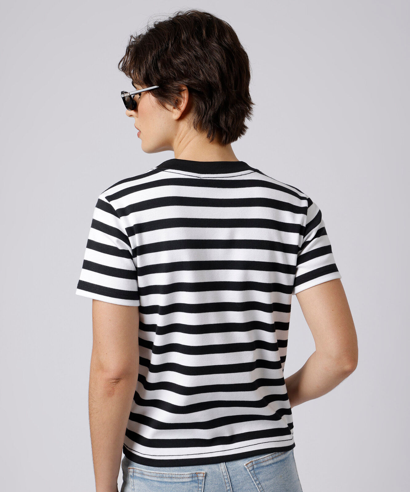 camiseta slim fit feminina de algodão peruano listrada mindset colorida