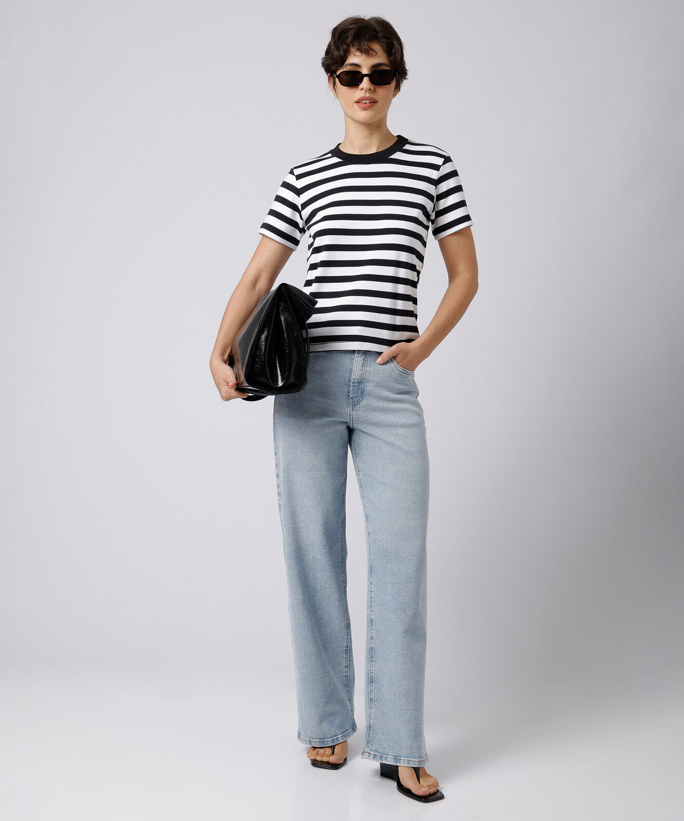 camiseta slim fit feminina de algodão peruano listrada mindset colorida