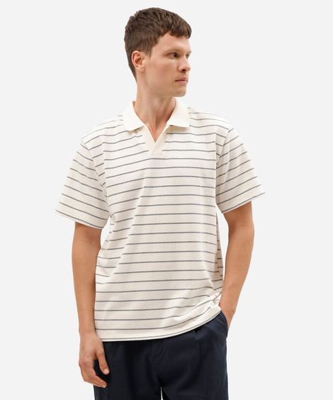 polo masculina com algodão manga curta listrada off white