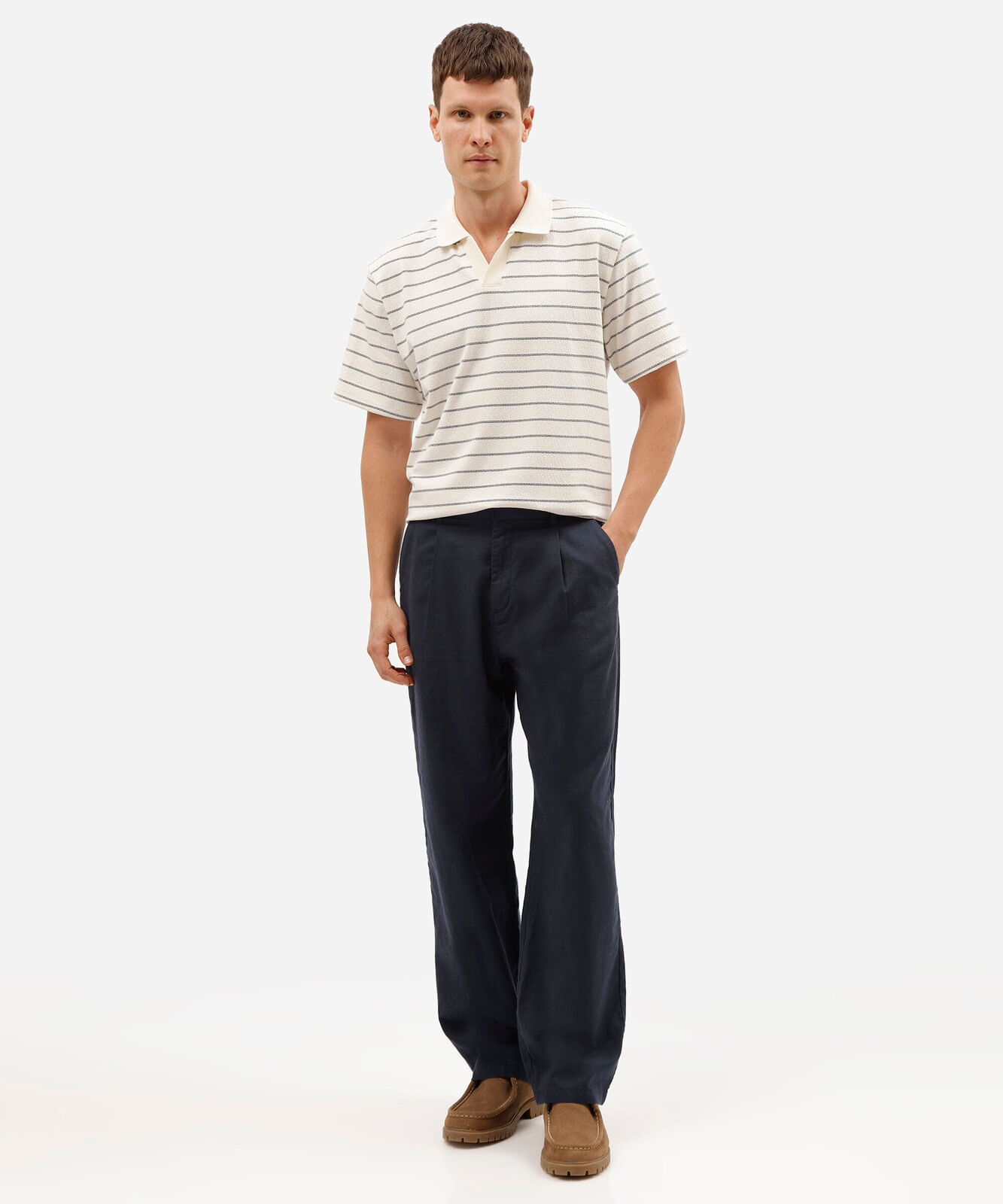 polo masculina com algodão manga curta listrada off white