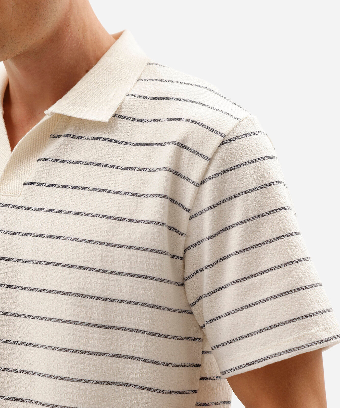 polo masculina com algodão manga curta listrada off white