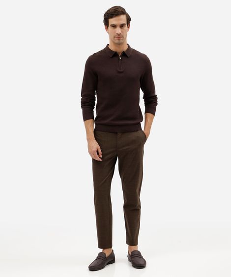calça slim masculina xadrez com bolsos marrom