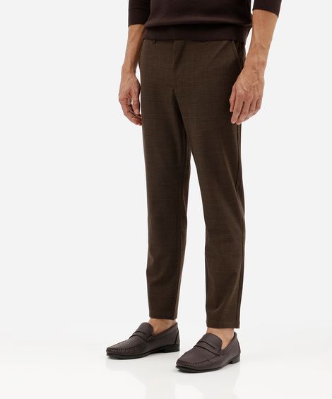 calça slim masculina xadrez com bolsos marrom