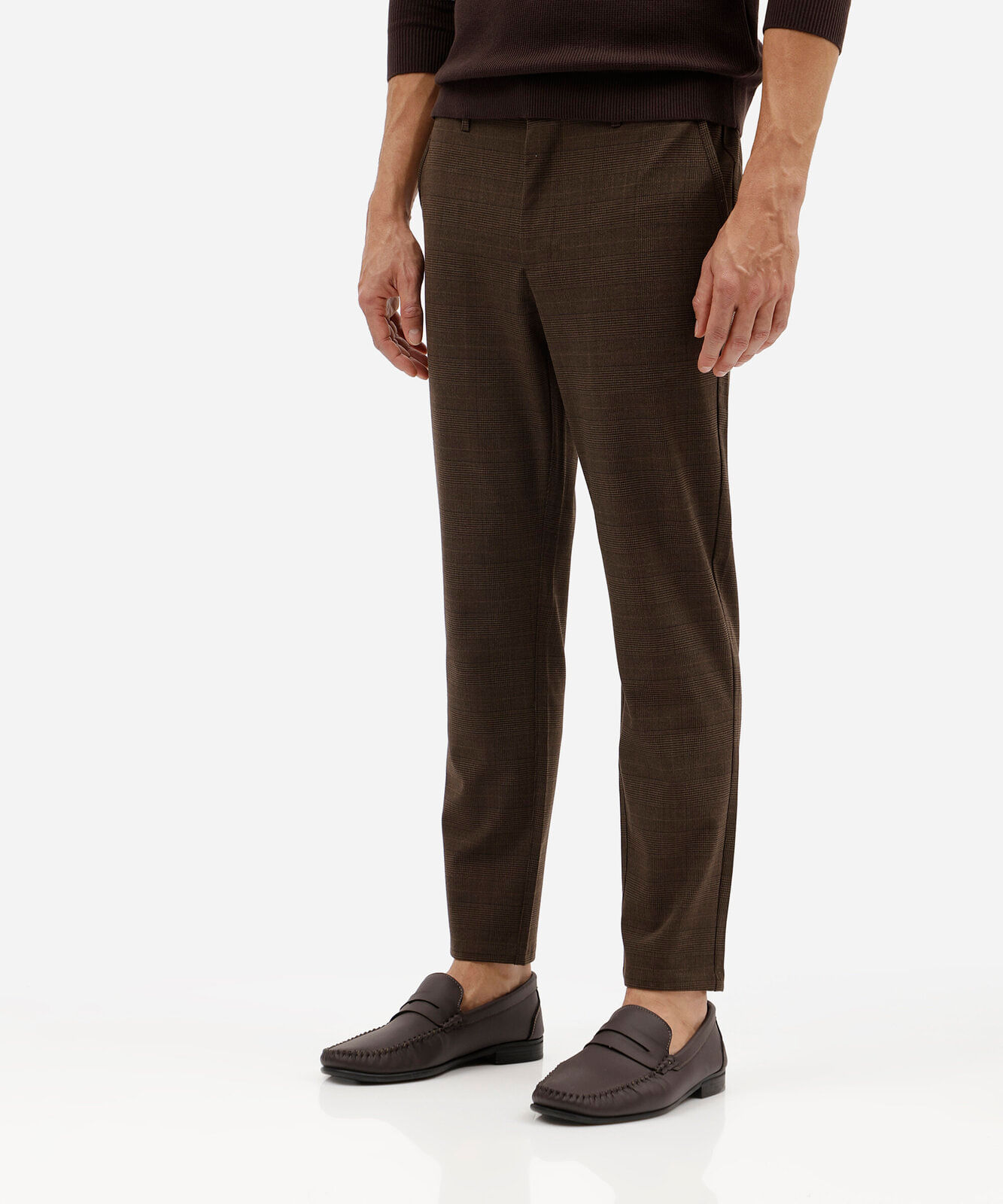 calça slim masculina xadrez com bolsos marrom