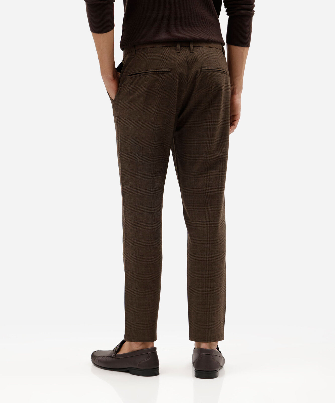calça slim masculina xadrez com bolsos marrom