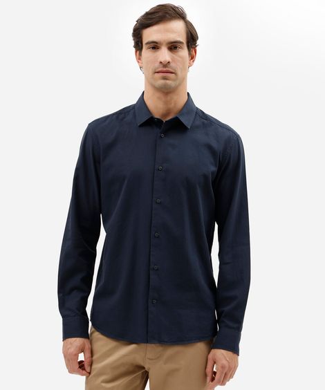 camisa social masculina comfort de algodão dobby azul