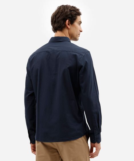 camisa social masculina comfort de algodão dobby azul