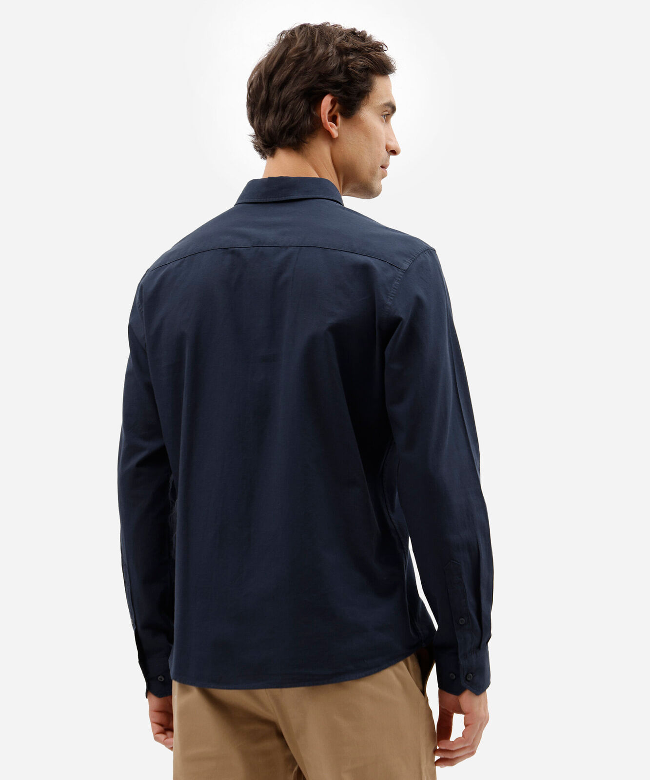 camisa social masculina comfort de algodão dobby azul