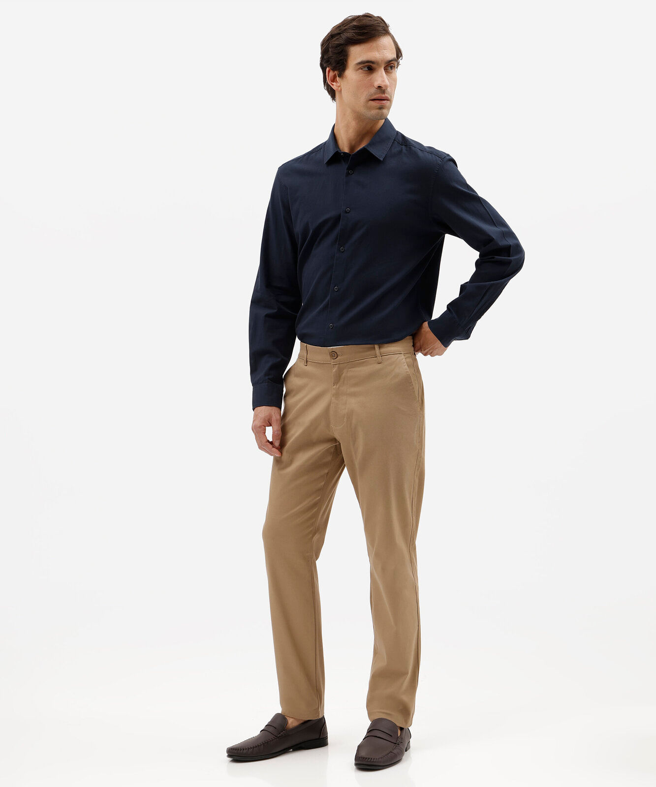 camisa social masculina comfort de algodão dobby azul