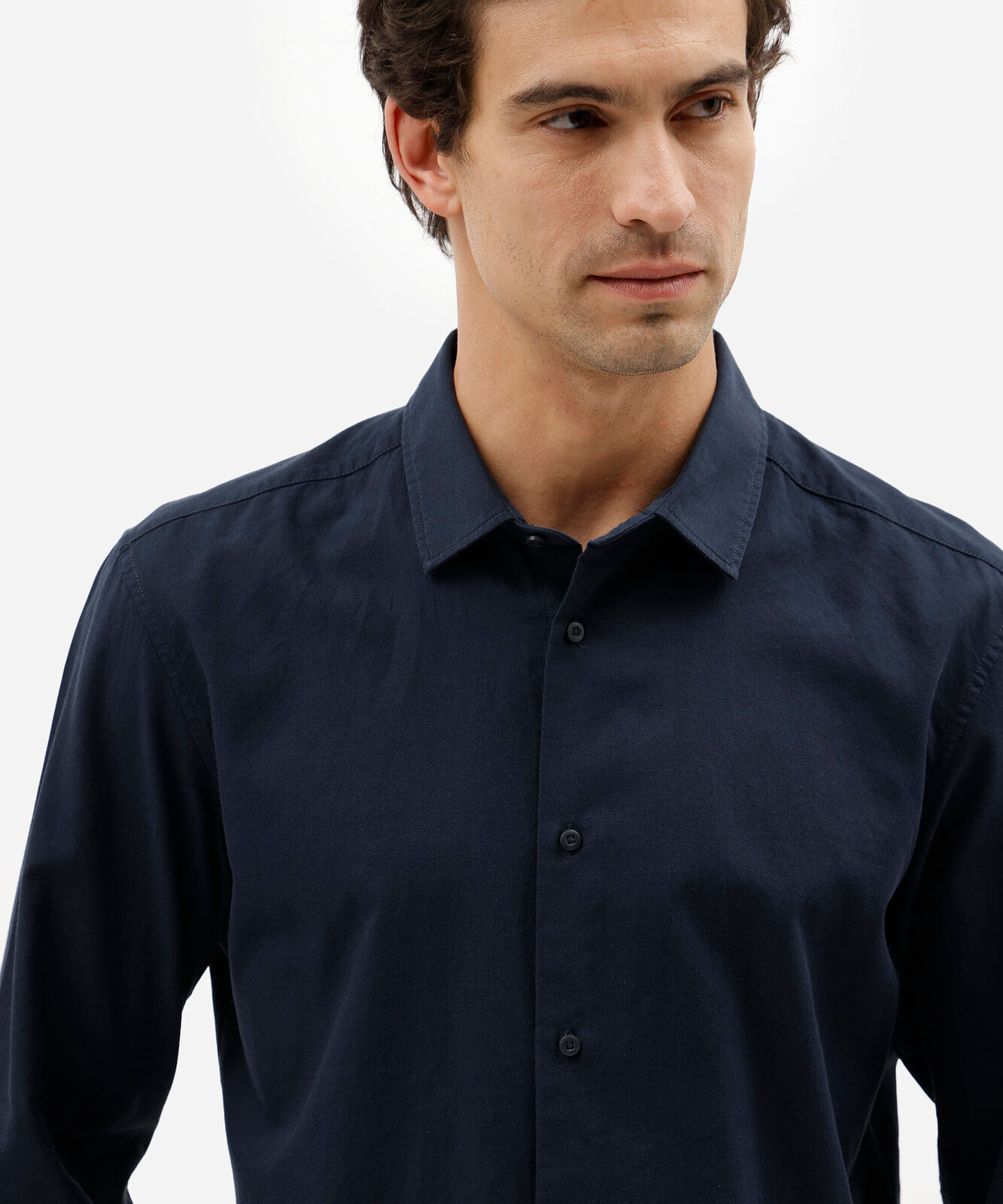 camisa social masculina comfort de algodão dobby azul