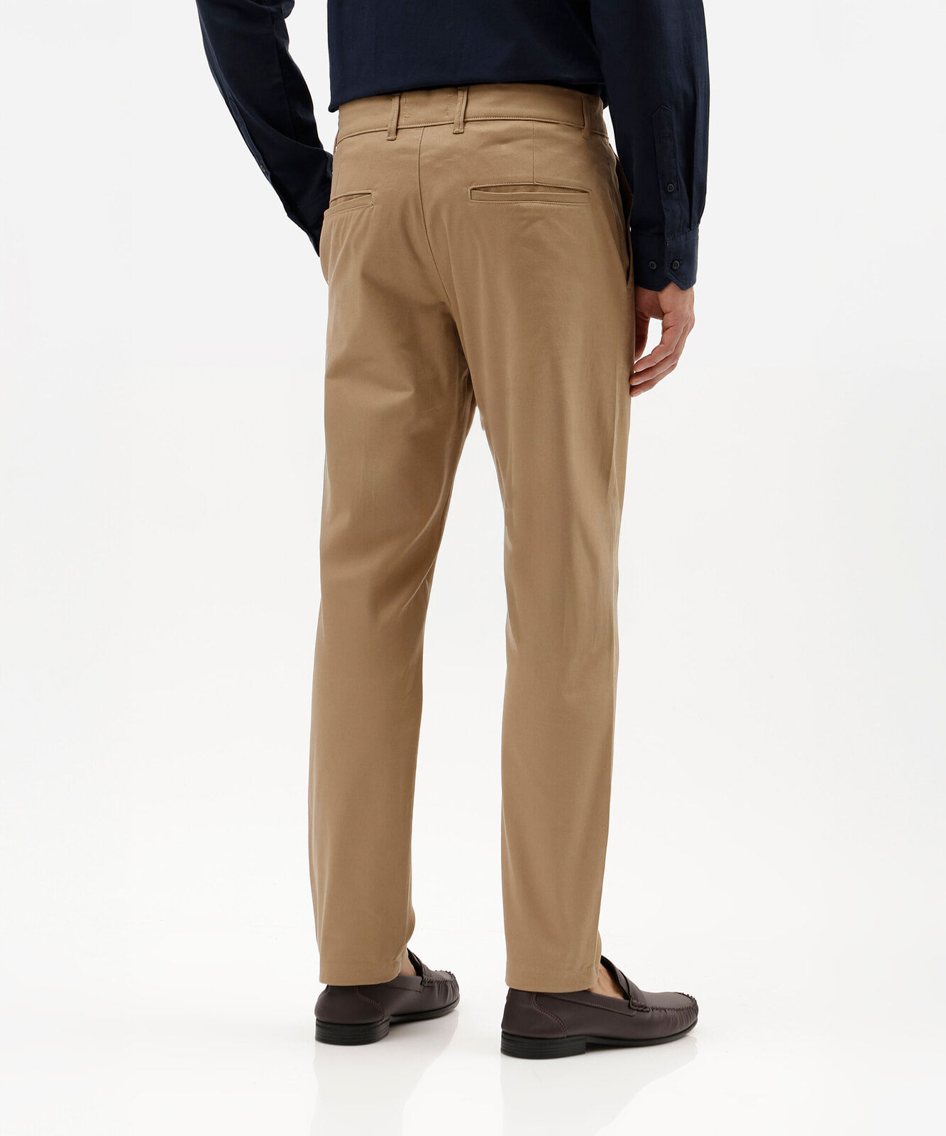 calça slim masculina de sarja bege