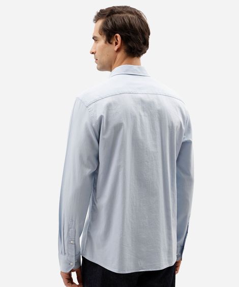 camisa social masculina comfort de algodão dobby azul