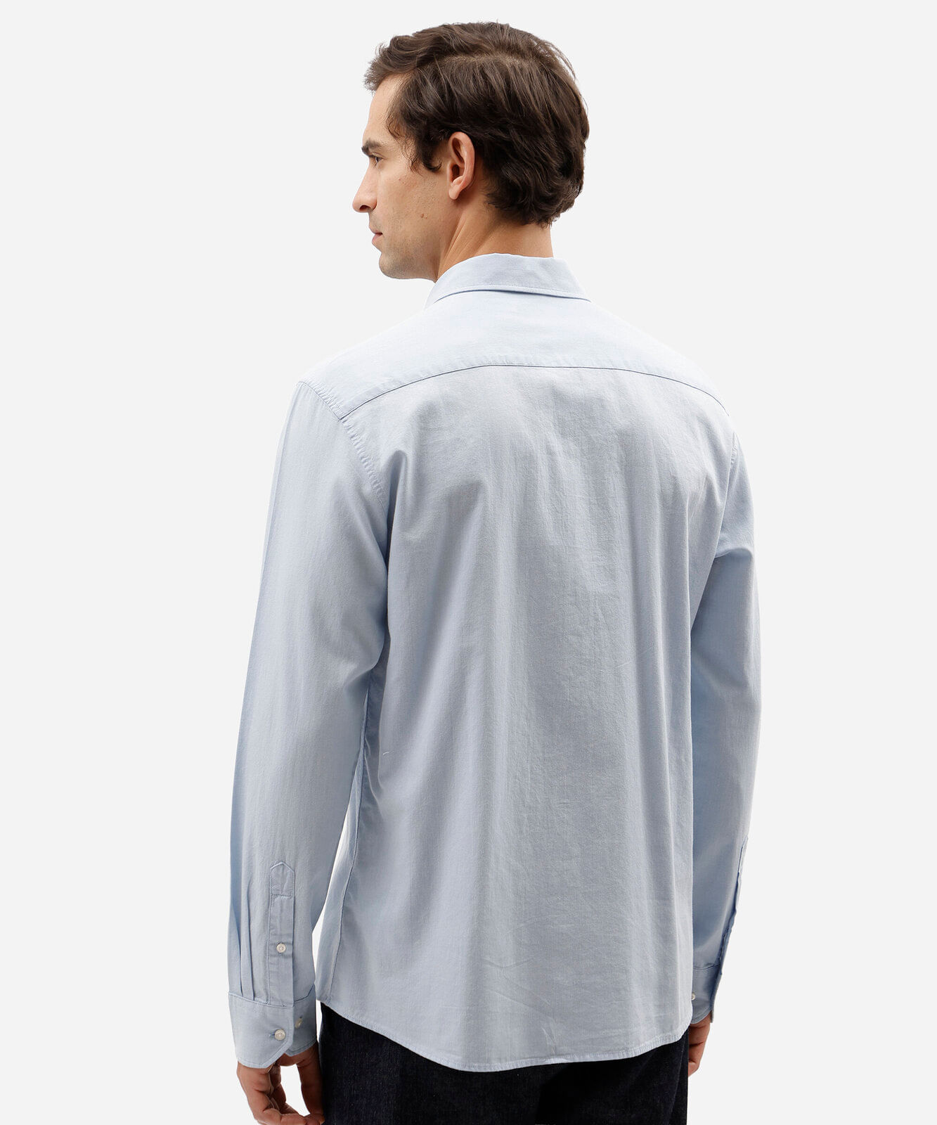 camisa social masculina comfort de algodão dobby azul