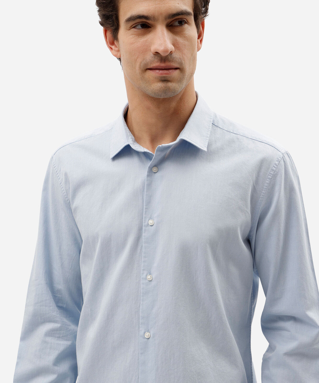 camisa social masculina comfort de algodão dobby azul