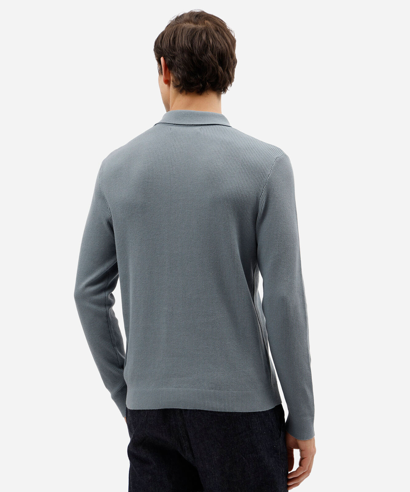 camisa polo masculina de tricô slim texturizada manga longa azul