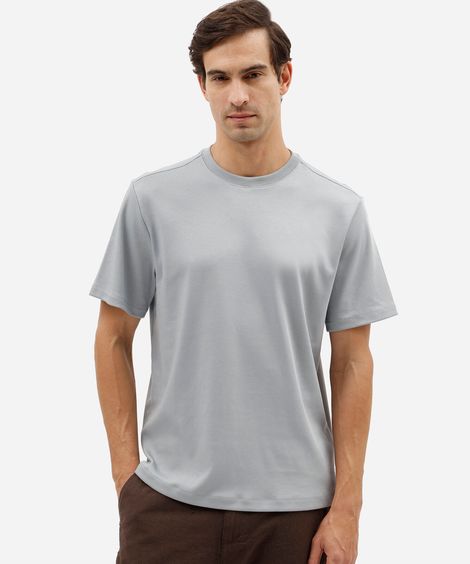 camiseta masculina comfort de malha interlock lisa azul